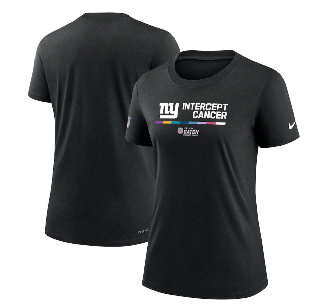 Women New York Giants 2022 Black Crucial Catch Performance T Shirt