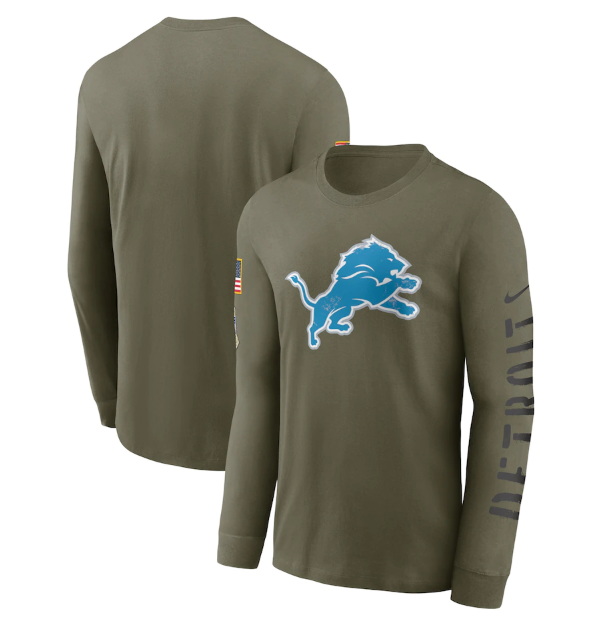 Men Detroit Lions Olive 2022 Salute To Service Long Sleeve T Shirt