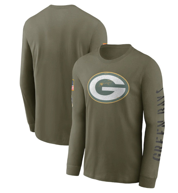 Men Green Bay Packers Olive 2022 Salute To Service Long Sleeve T Shirt