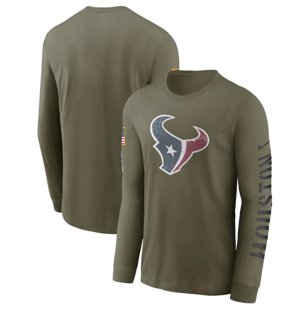 Men Houston Texans Olive 2022 Salute To Service Long Sleeve T Shirt