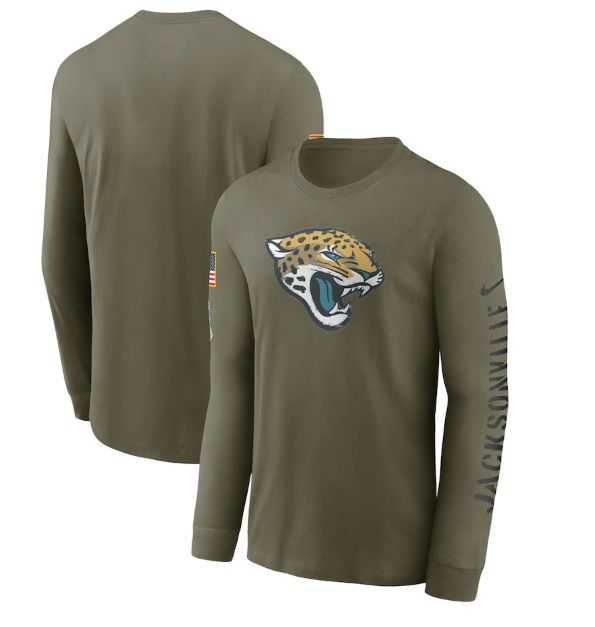 Men Jacksonville Jaguars Olive 2022 Salute To Service Long Sleeve T Shirt