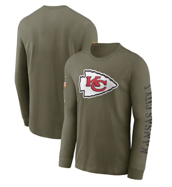 Men Kansas City Chiefs Olive 2022 Salute To Service Long Sleeve T Shirt