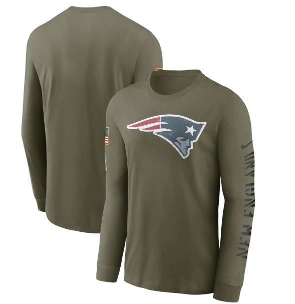 Men New England Patriots Olive 2022 Salute To Service Long Sleeve T Shirt