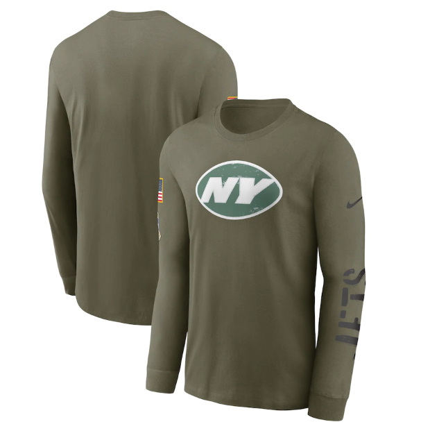 Men New York Jets Olive 2022 Salute To Service Long Sleeve T Shirt