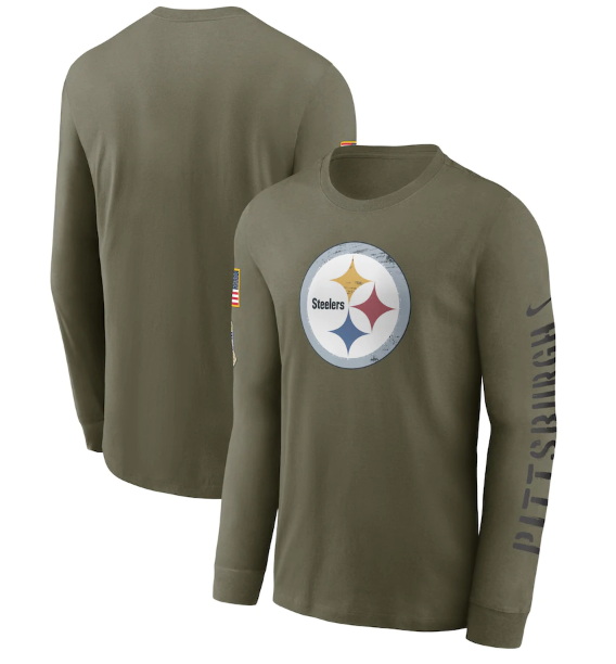 Men Pittsburgh Steelers Olive 2022 Salute To Service Long Sleeve T Shirt