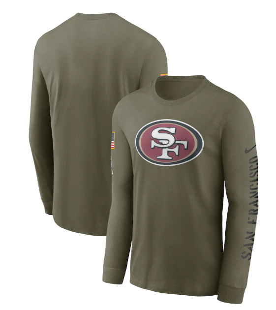 Men San Francisco 49ers Olive 2022 Salute To Service Long Sleeve T Shirt