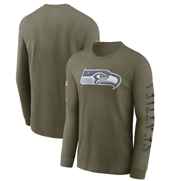 Men Seattle Seahawks Olive 2022 Salute To Service Long Sleeve T Shirt