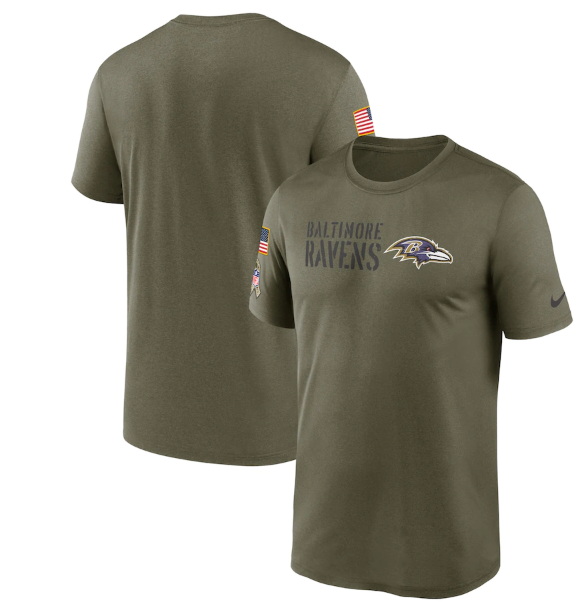 Men Baltimore Ravens Olive 2022 Salute To Service Legend Team T Shirt