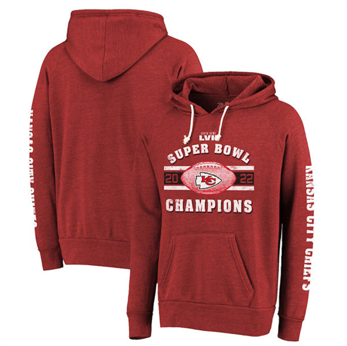 Men Kansas City Chiefs Red Super Bowl LVII Champions Always Champs Tri Blend Pullover Hoodie