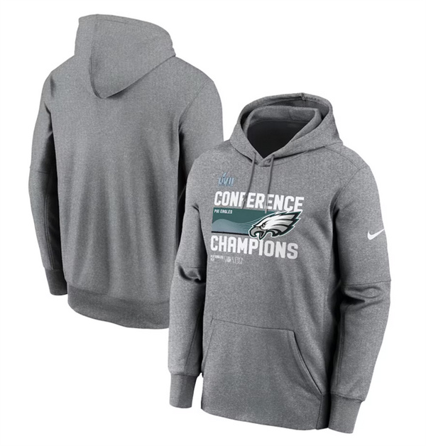 Men Philadelphia Eagles Heather Gray 2022 NFC Champions Locker Room Trophy Collection Pullover Hoodi