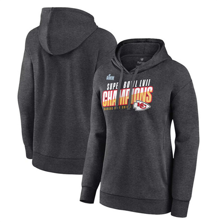 Women Kansas City Chiefs Charcoal Super Bowl LVII Champions Victory Formation Pullover Hoodie