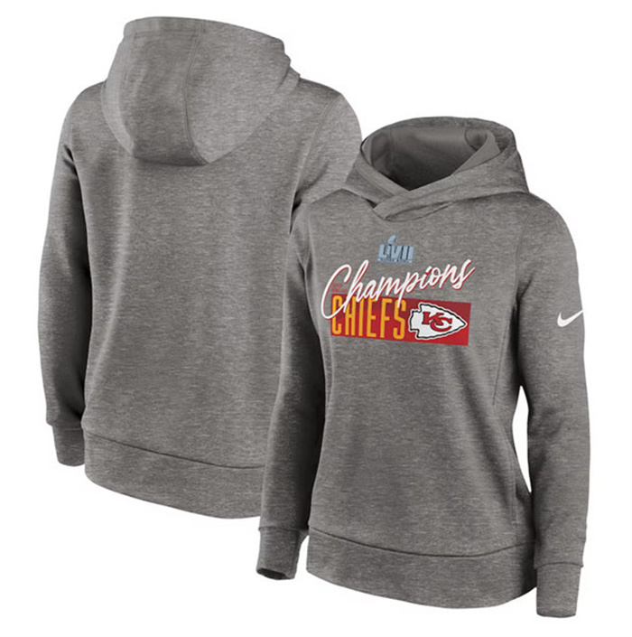 Women Kansas City Chiefs Gray Super Bowl LVII Champions Iconic Fleece Pullover Hoodie