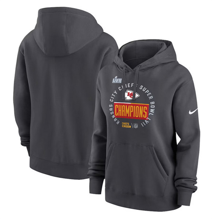 Women Kansas City Chiefs Black Super Bowl LVII Champions Pullover Hoodie