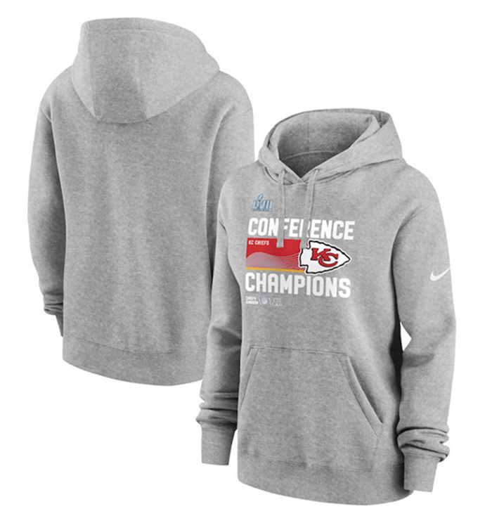 Women Kansas City Chiefs Gray 2022 AFC Champions Performance Pullover Hoodie