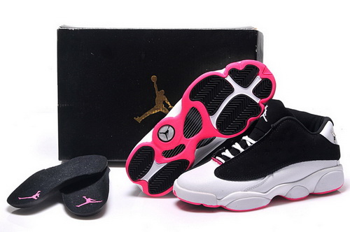 Air Jordan 13 Shoes 2015 Womens GS Low Black White Pink