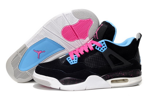 Air Jordan 4 Shoes 2013 Womens Anti Fur Black Blue Pink