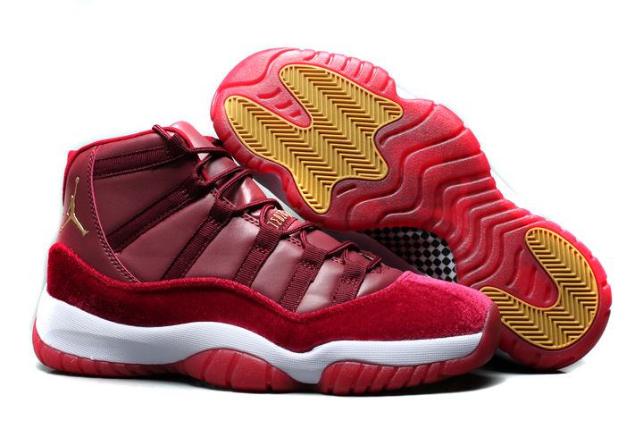 Cheap Jordan Shoes Mens Air Jordan 11 Red Velvet Night Maroon Metallic Gold White For Sale