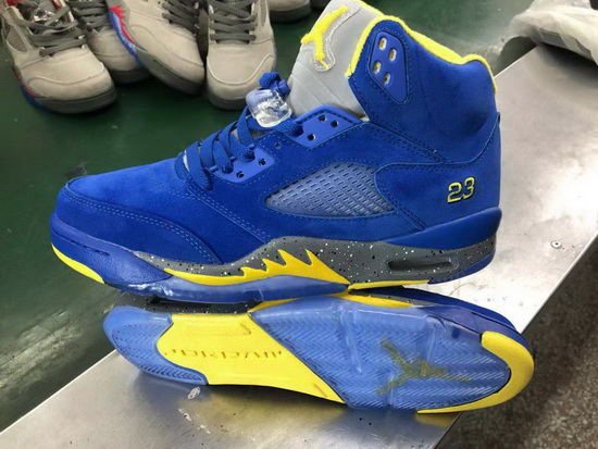 Men Air Jordan 5 Retro Blue Yellow Basket Ball Shoes