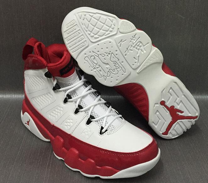 Men Air Jordan 9 White Throwback Red Shoes