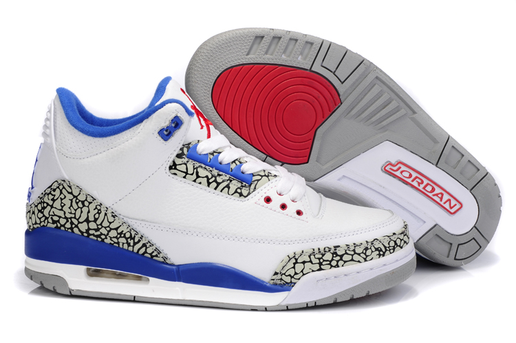 Air Jordan 3 Men Burst Shoes White Gray Blue