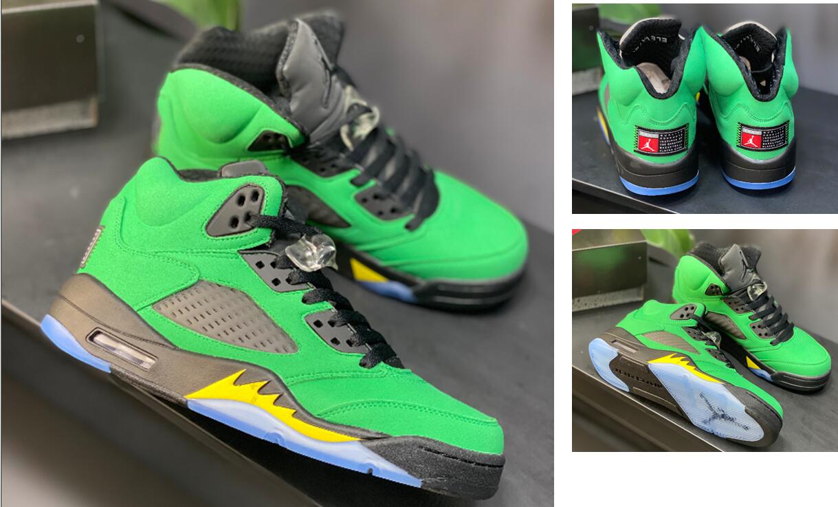 Air Jordan 5 Retro Oregon Ducks Green Yellow Men Shoes