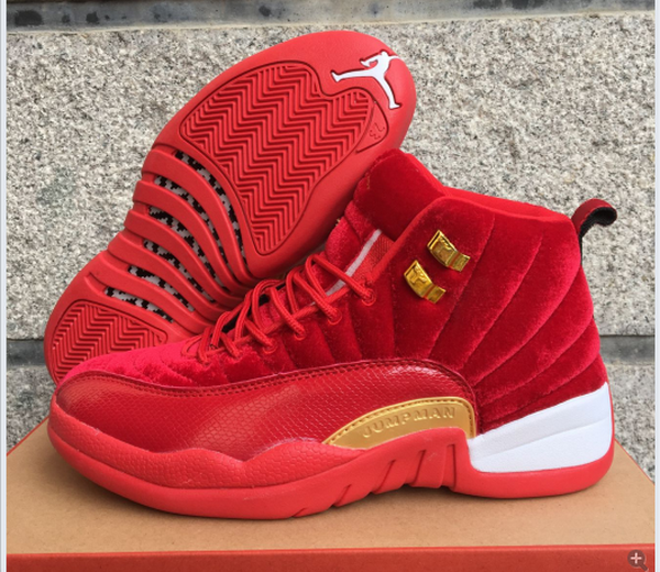 Air Jordan 12 Men Shoes Red Whie Gold