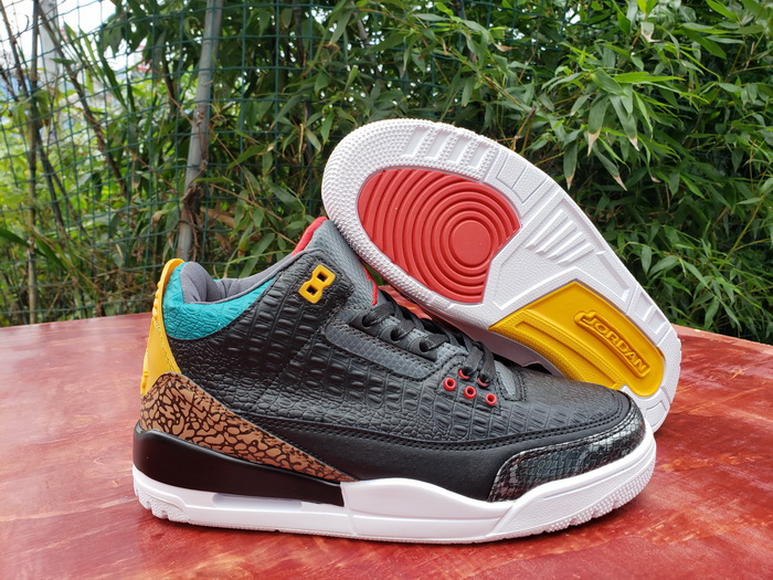 Nike Air Jordan 3 Black red yellow moon crocodile pattern Men Shoes