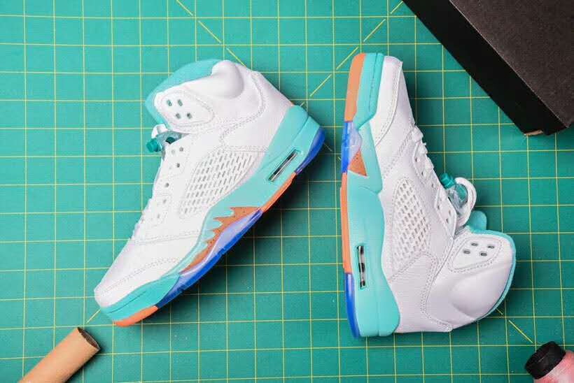 Nike Air Jordan 5 Retro Shoes Tear White Orange Women Shoes