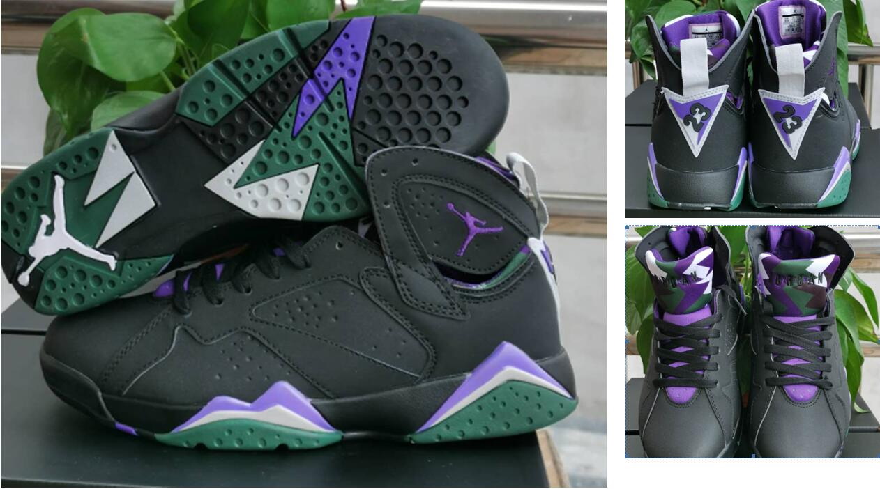 Air Jordan 7 Retro Men Shoes Black Purple Green