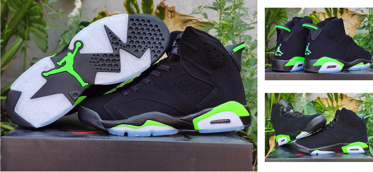 Air Jordan 6 Retro Shoes Black Light Green