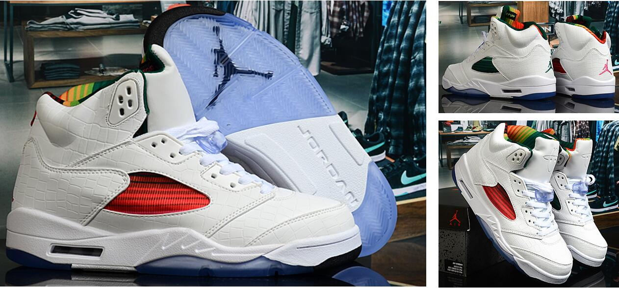 Air Jordan 5 Retro Men Shoes White Colourful