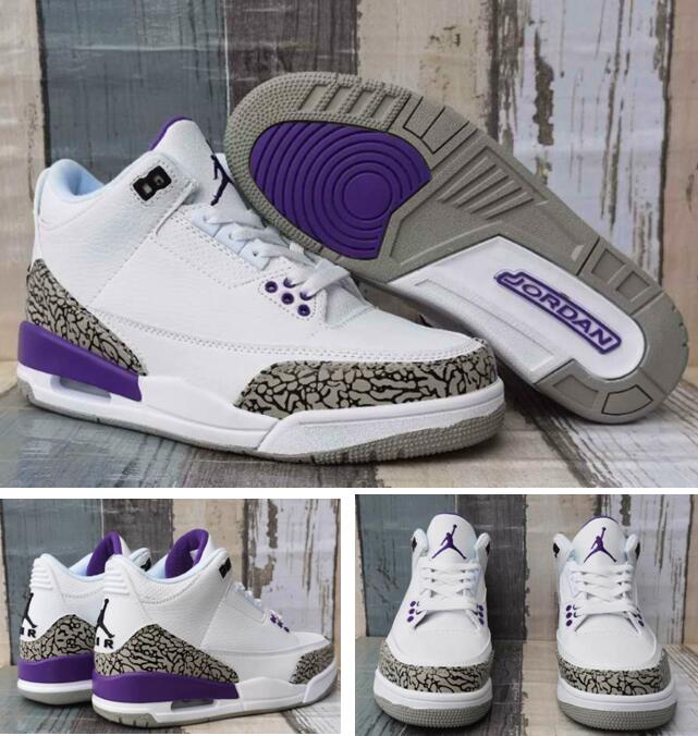 Air Jordan 3 Retro White Purple Men Shoes