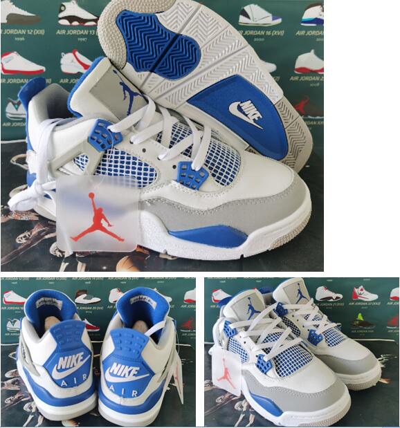 Air Jordan 4 Retro White Blue Nike Air Logo Men Shoes