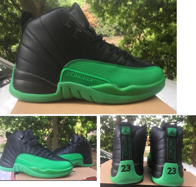 Jordan 12 Retro Black Green 2020 New Color Men Shoes