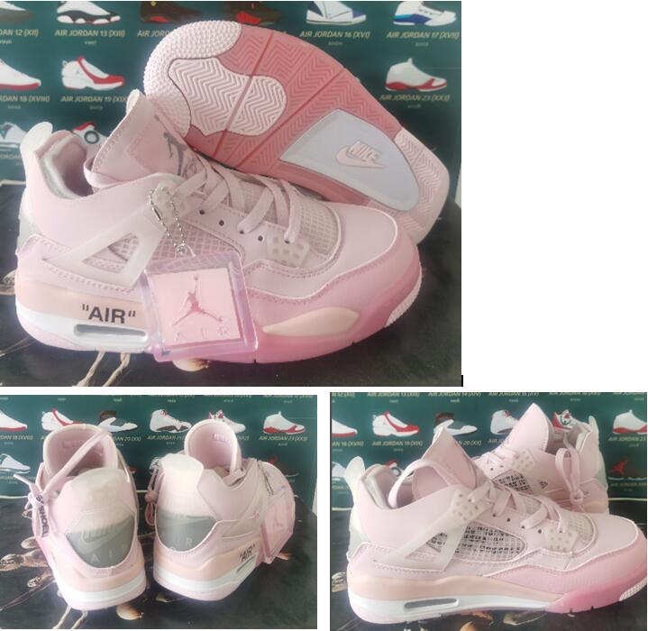 Women Air Jordan 4 Retro Pink X offi White Shoes