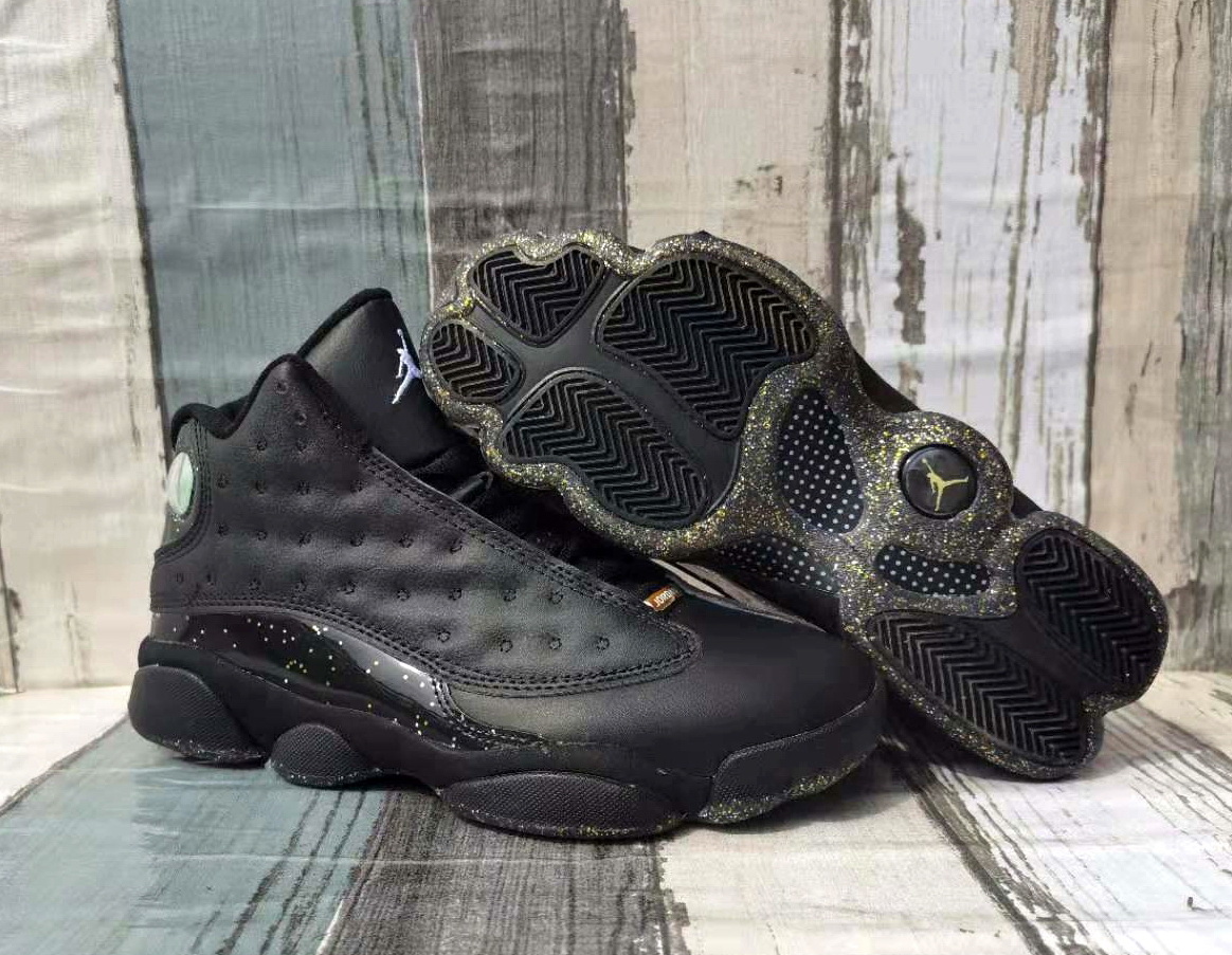 Men Jordan 13 Black Gold Shoes