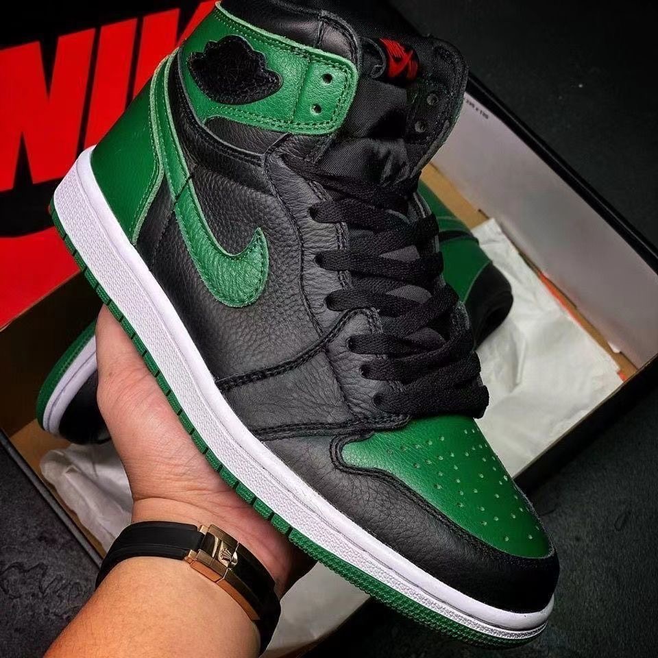 Men Air Jordan 1 Black Green Basketball Shoes