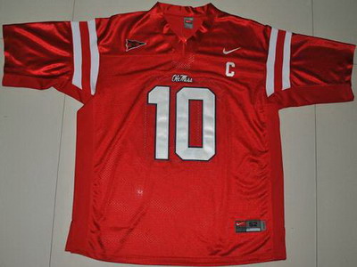 Rebels #10 Eli Manning Red Embroidered NCAA Jersey