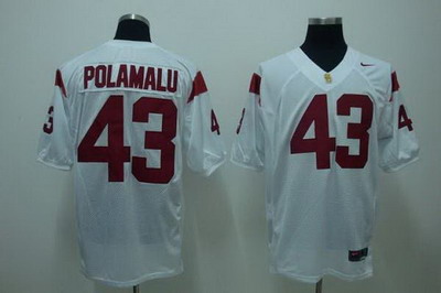 Trojans #43 Troy Polamalu White Embroidered NCAA Jersey