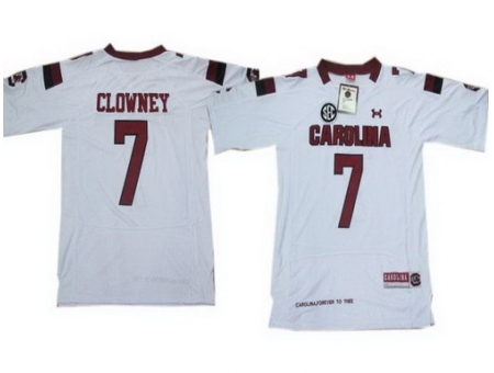 Under Armour South Carolina 7 Javedeon Clowney White New Style Jerseys with New SEC Patch