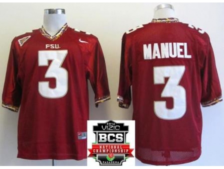 Florida State Seminoles (FSU) 3 E.J Manuel Red College Football NCAA Jersey 2014 Vizio BCS National 