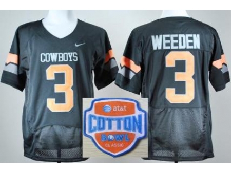 Oklahoma State Cowboys 3 Brandon Weeden Black Pro Combat College Football NCAA Jerseys 2014 AT & T C