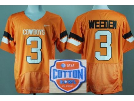 Oklahoma State Cowboys 3 Brandon Weeden Orange Pro Combat College Football NCAA Jerseys 2014 AT & T 