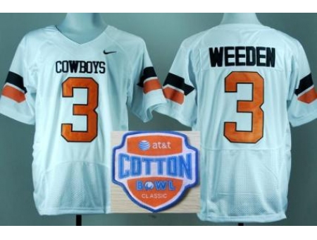 Oklahoma State Cowboys 3 Brandon Weeden White Pro Combat College Football NCAA Jerseys 2014 AT & T C