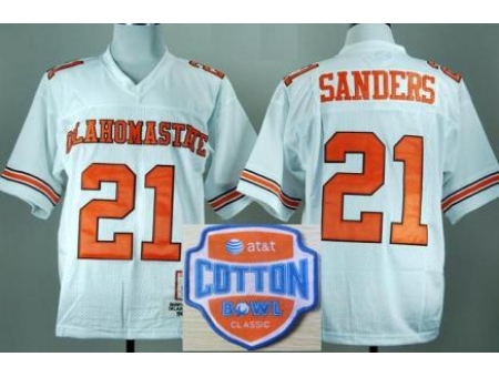 Oklahoma State Cowboys 21 Barry Sanders White Throwback College Football NCAA Jerseys 2014 AT & T Co