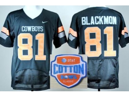 Oklahoma State Cowboys 81 Justin Blackmon Black Pro Combat College Football NCAA Jerseys 2014 AT & T