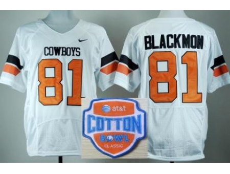 Oklahoma State Cowboys 81 Justin Blackmon White Pro Combat College Football NCAA Jerseys 2014 AT & T