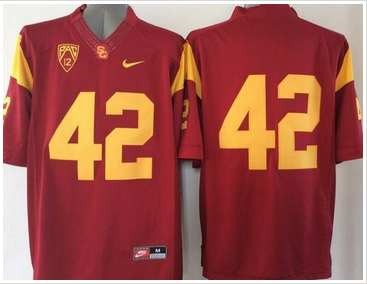 USC Trojans #42 Ronnie Lott Red PAC 12 C Patch Stitched NCAA Jersey