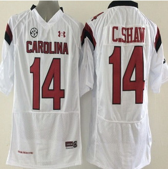 South Carolina Fighting Gamecocks #14 Connor Shaw White SEC Patch Stitched NCAA Jersey