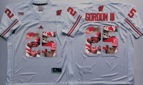 Wisconsin Badgers 25 Melvin Gordon III White Portrait Number College Jersey